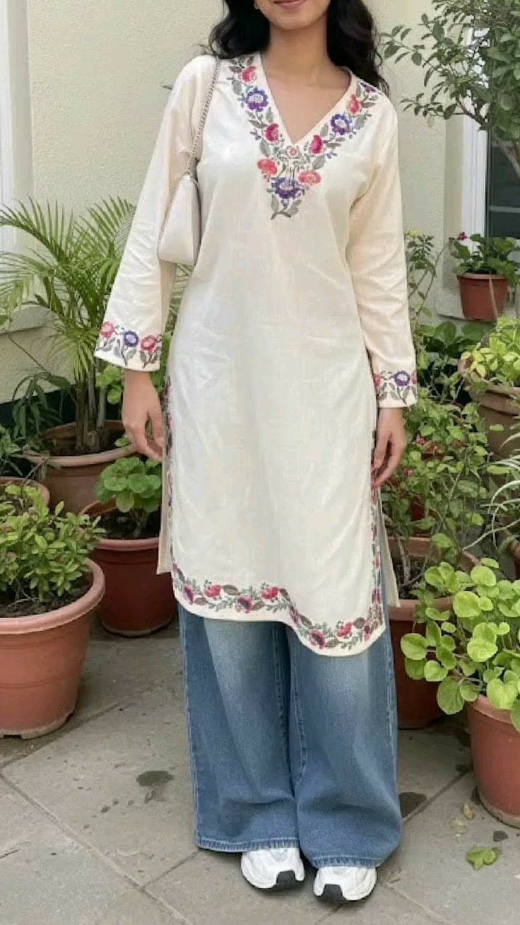 Cotton Anarkali Kurti - White