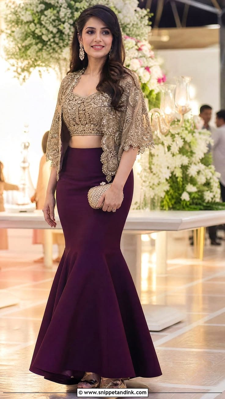 Sequin Saree Gown - Gold view 4