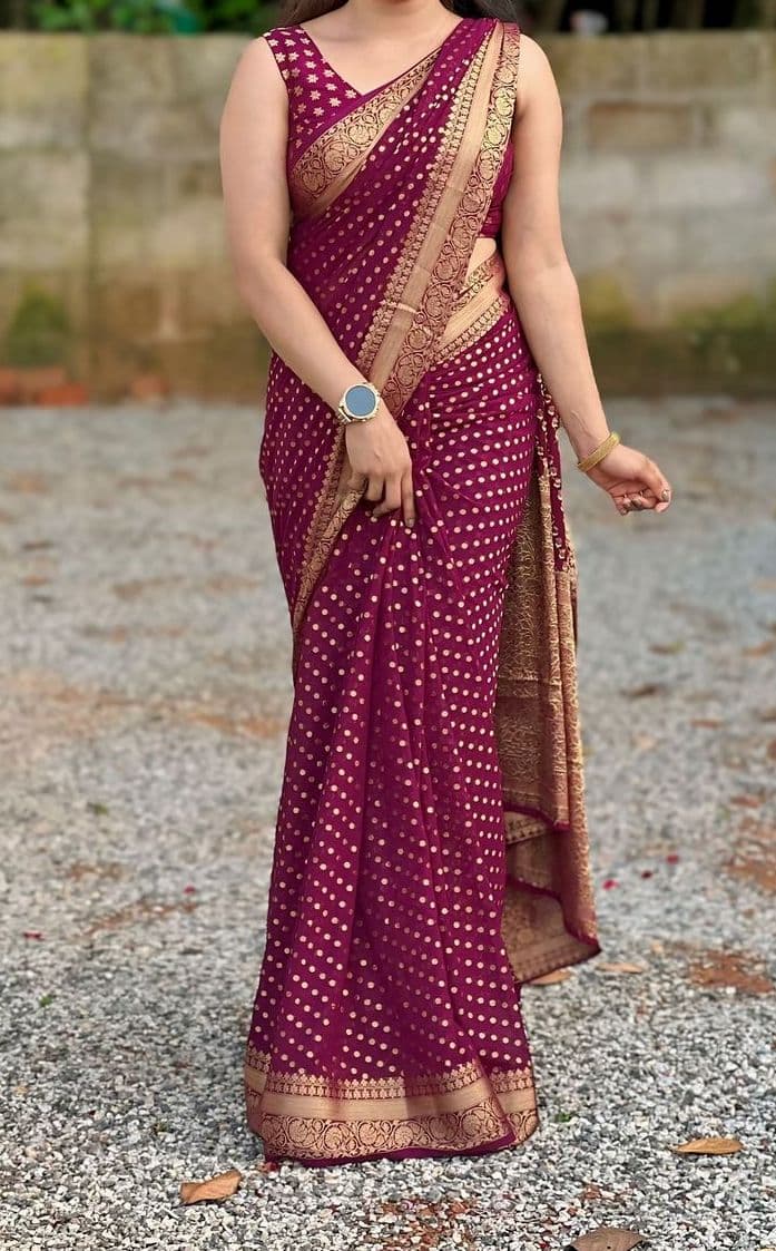 Floral Cotton Saree - Blush Pink